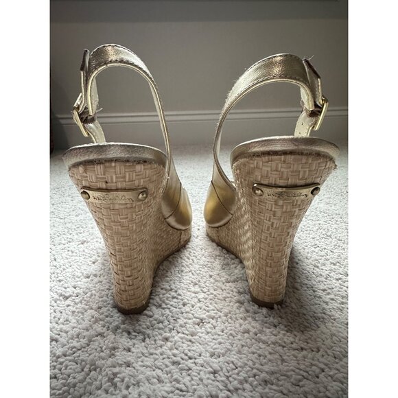 Lilly Pulitzer Size 9 Gold Metallic Kristin Wedge Peeptoe Sandal - Picture 5 of 16